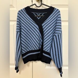 Elegant Blue and Black Striped Women's Sweater